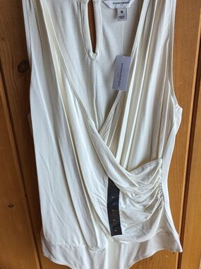 Banana Republic Women's Ivory Surplice Drape Bodysuit Top Sz M Thong/Snaps NWT